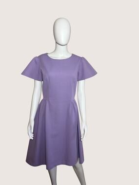Lilac Textured Fit & Flare Mini Dress with Flutter Sleeves